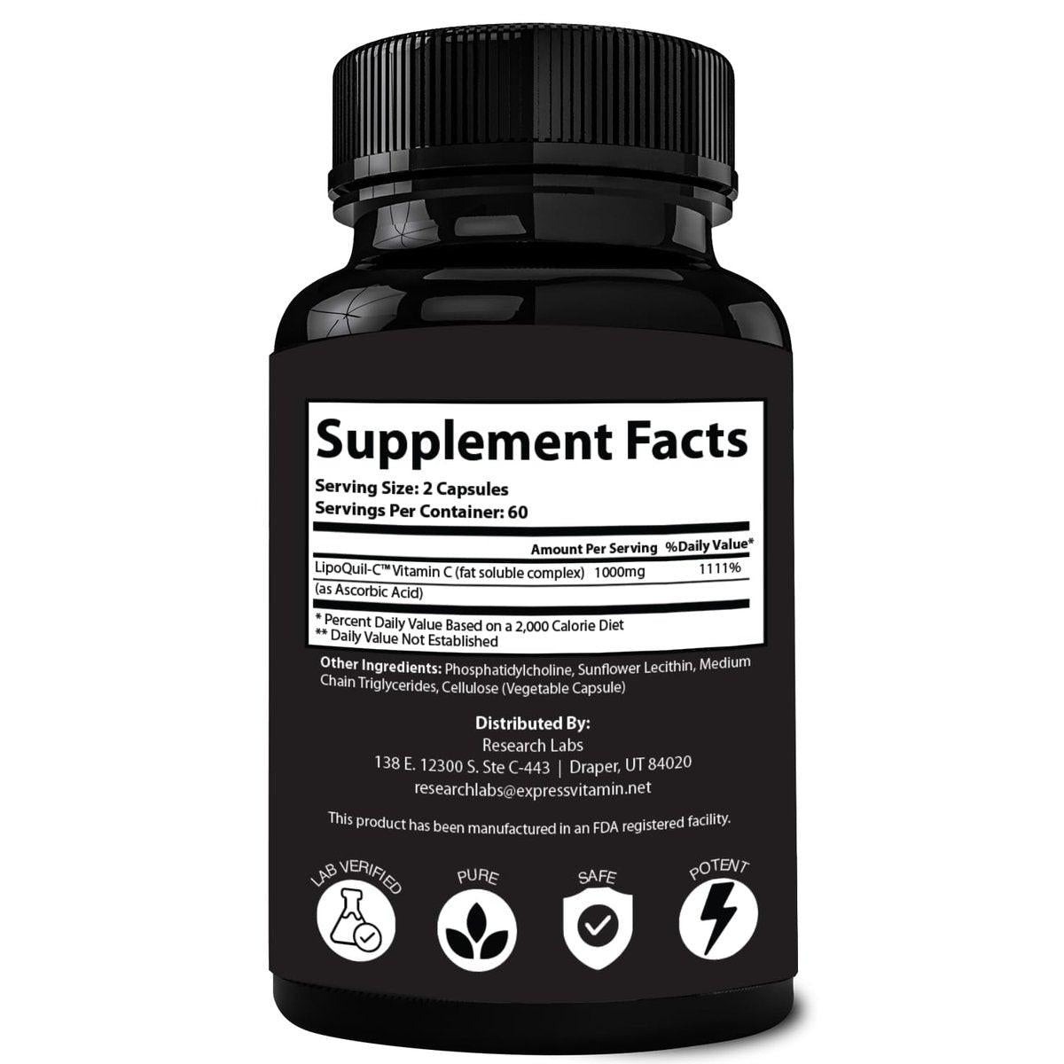 Research Labs Liposomal Vitamin C Supplement w/Enhanced Absorption LipoQuil-C™ | 2 Fer 1 ad 240 Capsules Total Immune Support Collagen Booster | High Dose Fat Soluble Vita C 1000mg Buffered | Non GMO - görsel 11