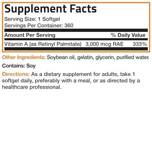 Bronson Vitamin A 10,000 IU Premium Non-GMO Formula Supports Healthy Vision & Immune System and Healthy Growth & Reproduction, 360 Softgels - görsel 3