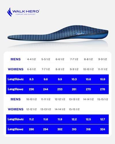 Walkhero Arch Support Insoles - Plantar Fasciitis Orthotic Shoe Inserts with Everyday Comfort and Support, Relieve Foot Pain and Flat Foot (Mens 6-6 1/2 | Womens 8-8 1/2 Blue) - görsel 5
