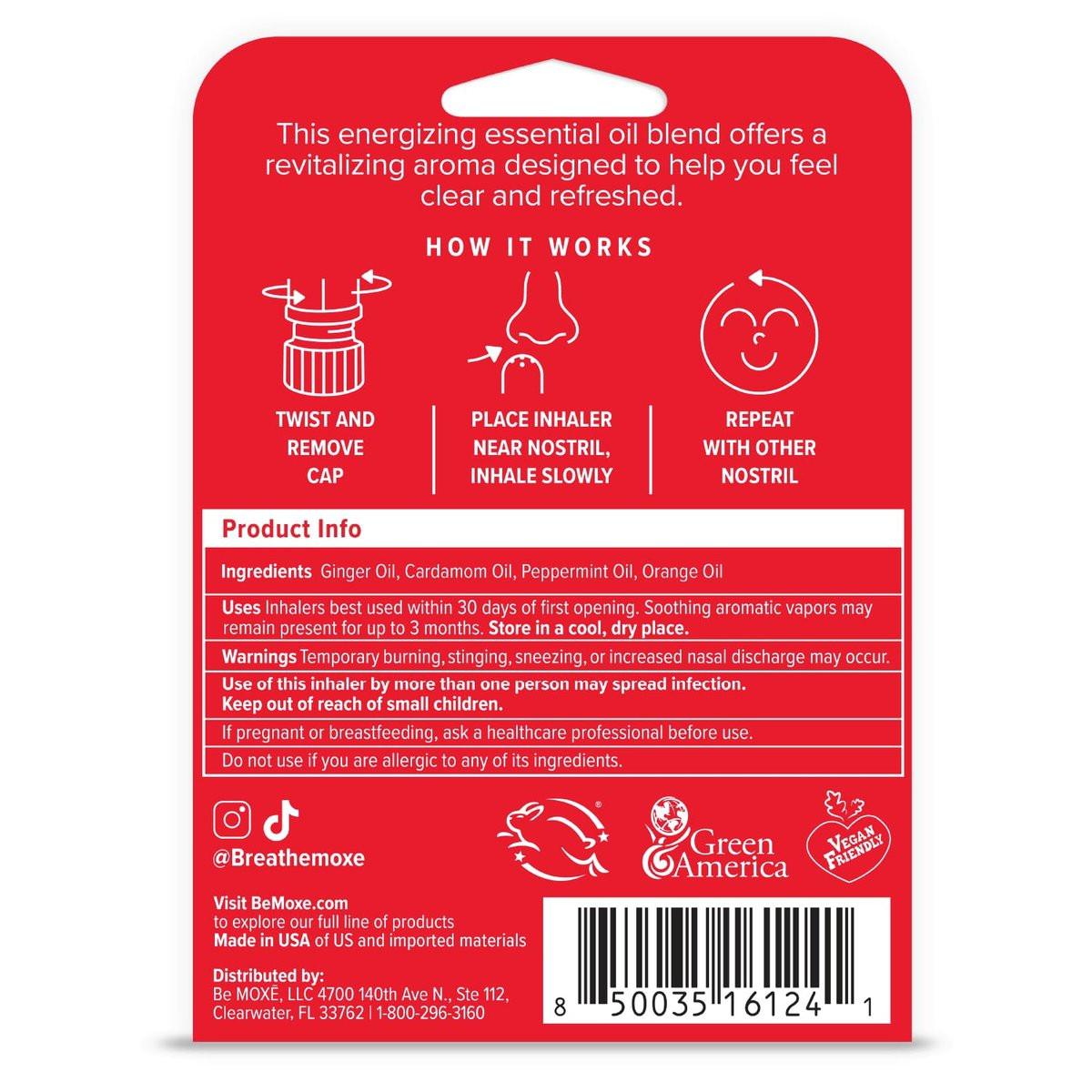 MOXE Nausea Nasal Inhaler Sticks, All Natural Essential Oil Blend, Ginger, Cardamom, Peppermint, Sweet Orange, Upset Stomach, Headaches, Easy-to-Use Portable Aromatherapy, Made in USA, 1 Pack - görsel 10