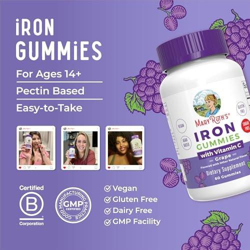 MaryRuth's Iron Gummies for 14+ with Vitamin C for Absorption | Sugar Free | Gummy Iron Supplement + VIT C | Energy Metabolism | Cellular Health | Immune Support | Vegan | Non-GMO | 60 Count - görsel 5