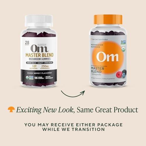 OM MUSHROOM SUPERFOOD Master Blend Mushroom Gummies – Organic 10-Mushroom Complex with Ashwagandha – Supports Immunity, Gut Health & Stress Relief – Mixed Berry Flavor – 28 Servings, 56 Count - görsel 1