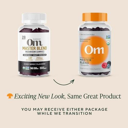 OM MUSHROOM SUPERFOOD Master Blend Mushroom Gummies – Organic 10-Mushroom Complex with Ashwagandha – Supports Immunity, Gut Health & Stress Relief – Mixed Berry Flavor – 28 Servings, 56 Count