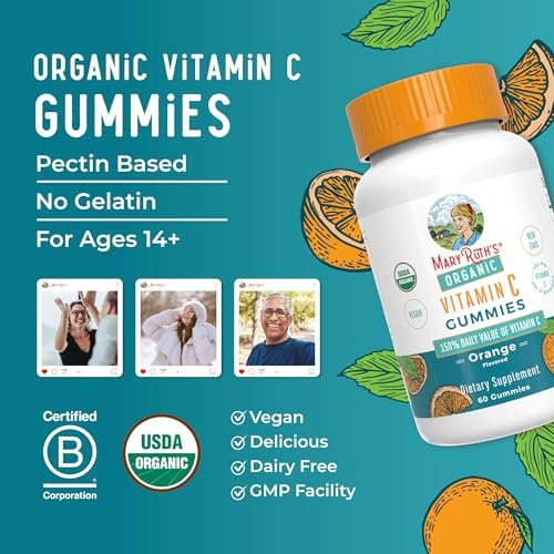 MARYRUTH'S Adult Vitamin C Gummies | USDA Organic | Vegan Chewable Vitamin C Gummies for Ages 14+ | for Immune Support & Overall Wellness | Vegan | Non-GMO | Orange Flavor | 60 Count - görsel 5