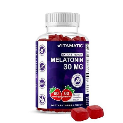 Vitamatic Sugar Free Melatonin 30mg per Gummy - 60 Servings - 60 Vegetarian Gummies - Non-Habit Forming Supplement