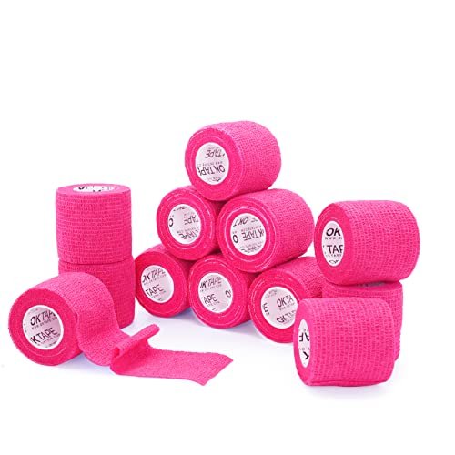 OK TAPE Self Adherent Cohesive Bandages Wrap - 12Packs, 2" x 5 Yards, Non-Woven Self Adhesive Bandage Wrap for Thumb, Finger, Wrist, Ankle, Vet Wrap Bandages Tape (Bright Pink) - görsel 1