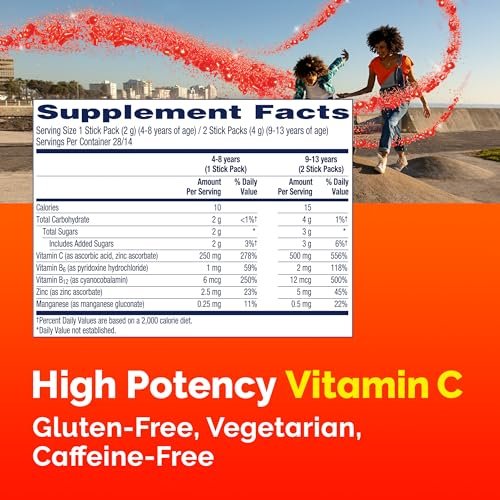 Emergen-C Kidz Crystals, On-the-Go Immune Support Supplement with Vitamin C, B Vitamins, Zinc and Manganese, Sparkly Strawberry, 56 Stick Packs - görsel 1