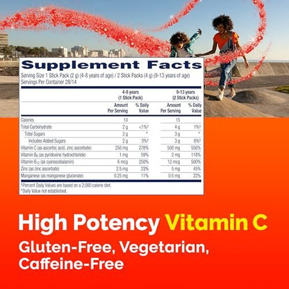 Emergen-C Kidz Crystals, On-the-Go Immune Support Supplement with Vitamin C, B Vitamins, Zinc and Manganese, Sparkly Strawberry, 56 Stick Packs