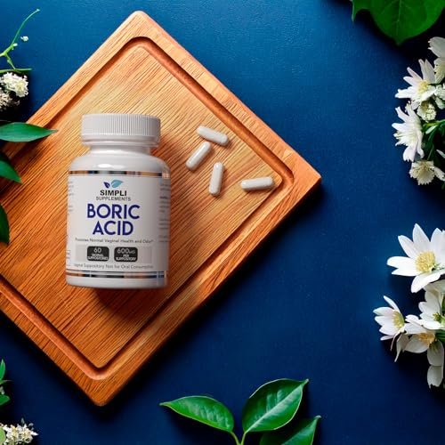 Simpli Supplements Boric Acid Suppositories for Women 600mg – 60 Count | Vaginal pH Balance Support | Feminine Care | Helps Maintain Freshness & Odor Control