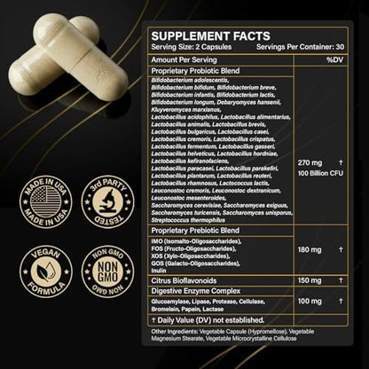 Probiotics with Prebiotics for Men and Women - 35 Strains Probiotics 100 Billion CFU for Gut & Digestive Health, Vegan Acidophilus Probiotic Supplement, Non-GMO Raw Probiotic 60 Capsules