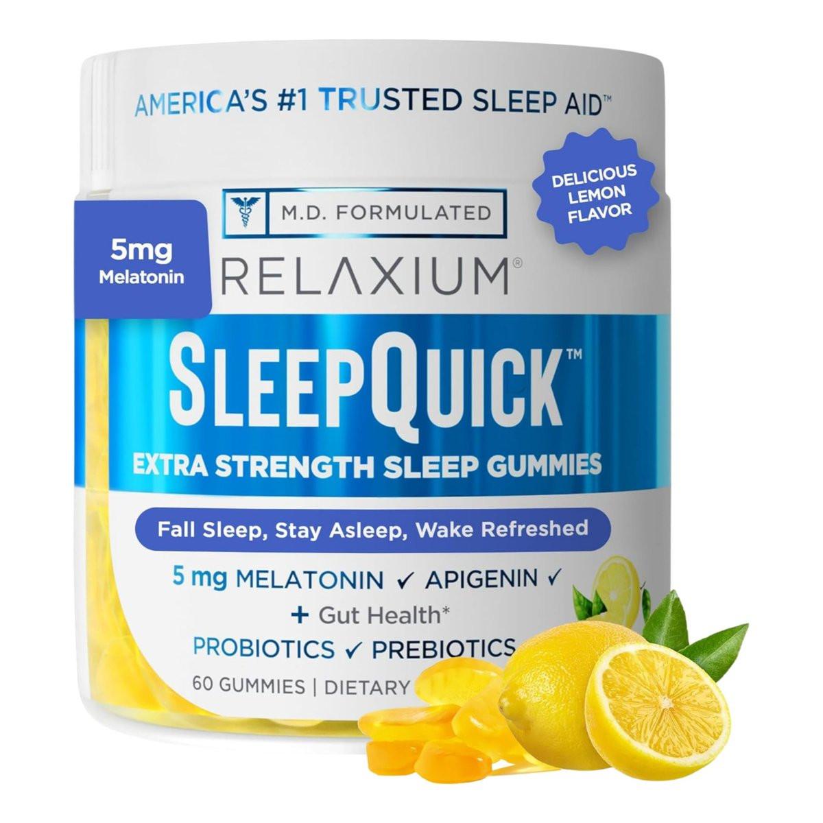 Relaxium SleepQuick Gummies - Sleep Aid + Gut Health & Immune Support, 5 mg Melatonin, Vitamin D-3 + Prebiotic & Probiotic Blend, Gluten & Drug Free, Lemon Flavor, 60 Gummies - görsel 8