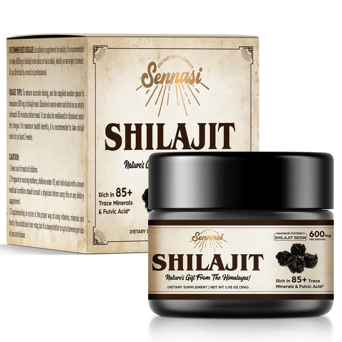 Sennasi Shilajit Pure Himalayan Organic Shilajit Resin - 600mg Maximum Potency Natural Organic Shilajit Resin with 85+ Trace Minerals & Fulvic Acid for Energy, Immune Support, 30 Grams (1 Pack) - görsel 3