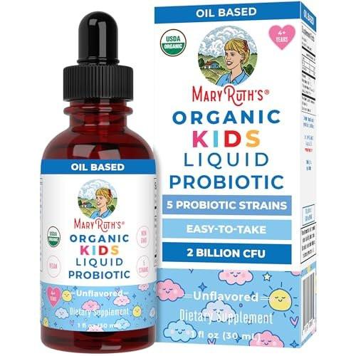 MARYRUTH'S Organics Kids Probiotic Liquid Drops | USDA Organic Probiotics for Digestive Health | Ages 4+ Gut Health & Immune Support Supplement | Overall Health | Vegan | Non-GMO | 1 Fl Oz - görsel 1