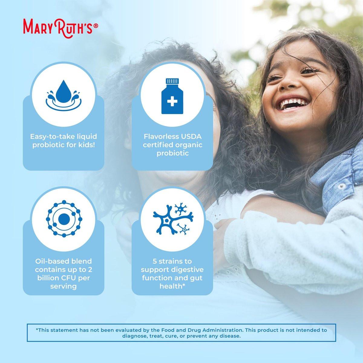 MARYRUTH'S Organics Kids Probiotic Liquid Drops | USDA Organic Probiotics for Digestive Health | Ages 4+ Gut Health & Immune Support Supplement | Overall Health | Vegan | Non-GMO | 1 Fl Oz - görsel 12