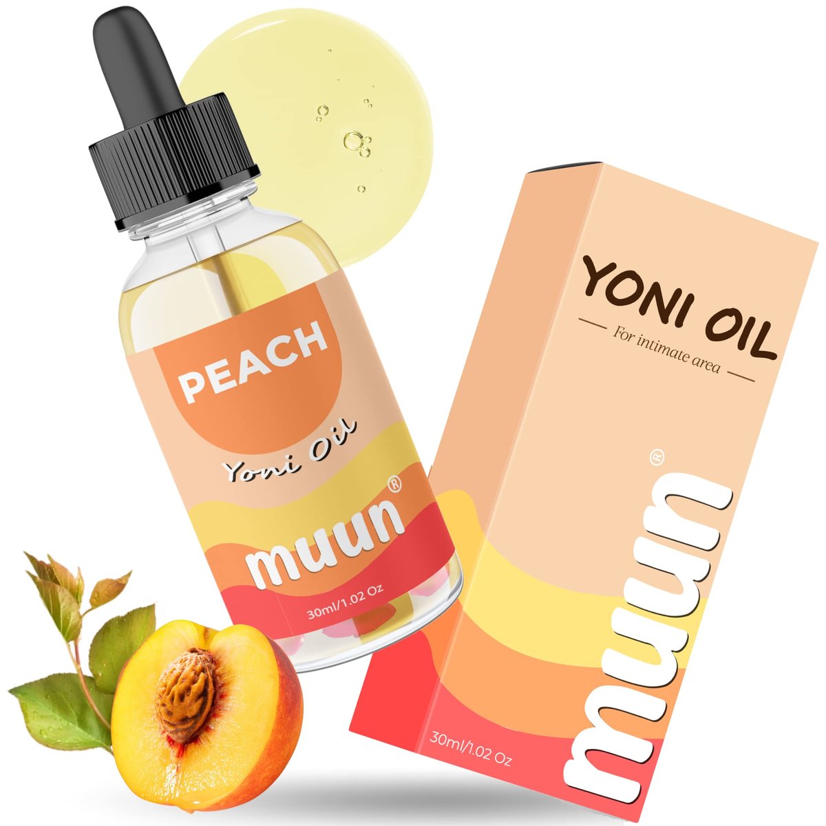 Muun Peach Yoni Oil for Dryness, After Shave Oil Ingrown Hair, Moisturizer & Nourishing Intimate For Women, Soft & Smooth Feminine Oil, 100% Natural, Peach Scent - görsel 1