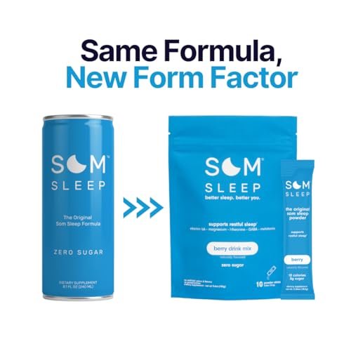 Som Sleep, Calm Sleep Nighttime Powder Drink Mix, Melatonin 3mg, Magnesium, Vitamin B6, L-Theanine & GABA – Vegan, Zero Sugar – Berry, 10-Pack - görsel 11