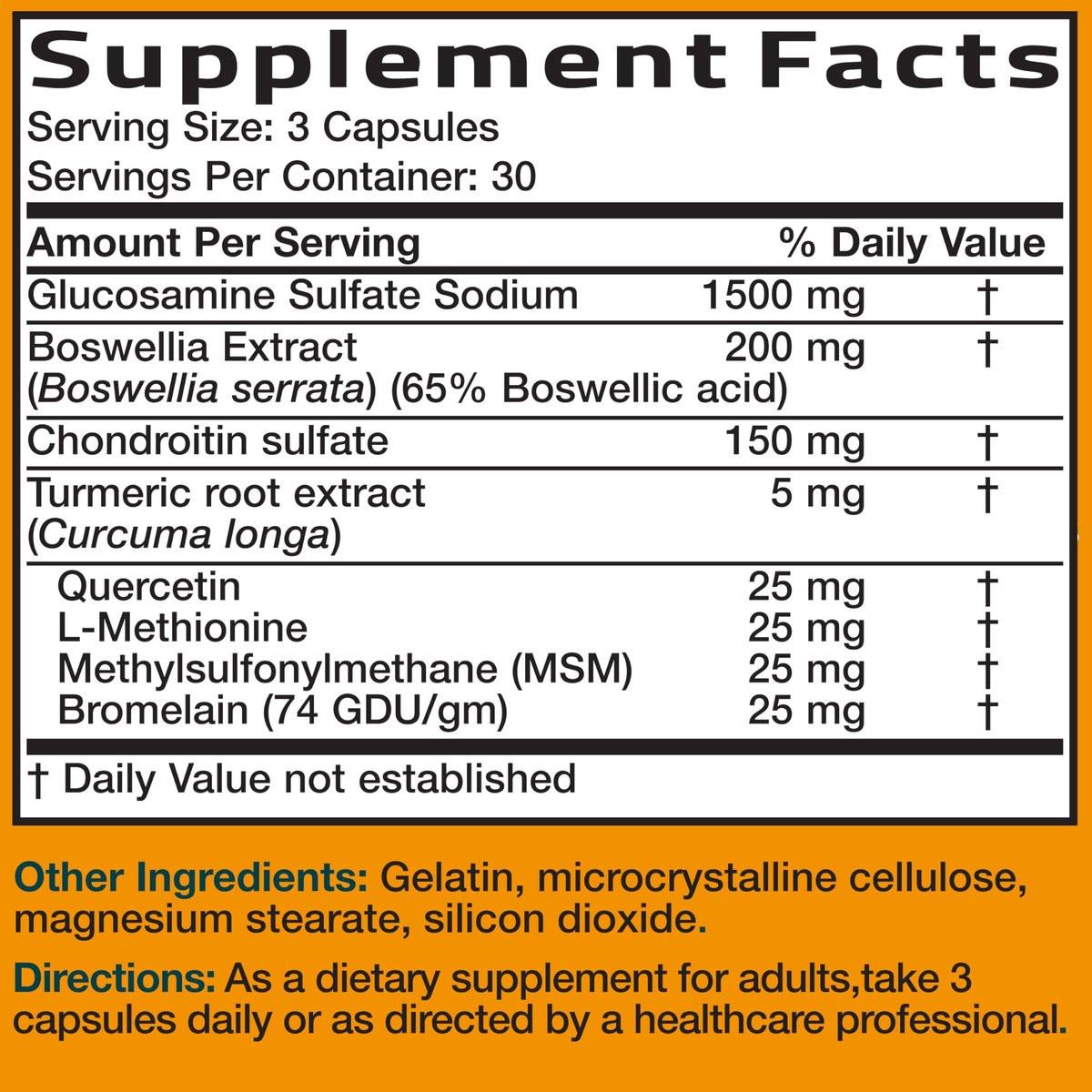 Bronson Glucosamine Chondroitin Turmeric & MSM Advanced Joint & Cartilage Formula, Supports Healthy Joints, Mobility & Cartilage - Non-GMO, 90 Capsules - görsel 4