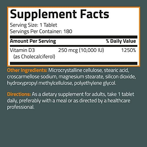 Bronson Vitamin D3 10,000 IU (250 MCG) for Healthy Muscle Function and Immune Support, Non-GMO, 180 Tablets - görsel 15