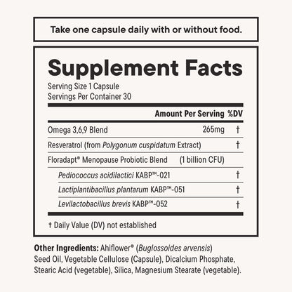 Daily Nouri Menopause Probiotics for Women | Hormonal Balance, Hot Flashes, Night Sweats & Gut Health | 3 Clinically Studied Strains + Resveratrol & Omega | 30-Day Supply