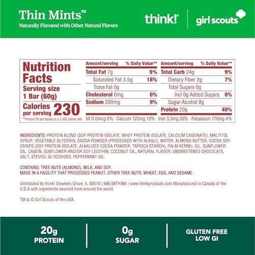 think! Protein Bars, High Protein Snacks, Gluten Free, Kosher Friendly, Girl Scouts Thin Mint, Nutrition Bars, 2.1 Oz per Bar, 10 Count - görsel 9