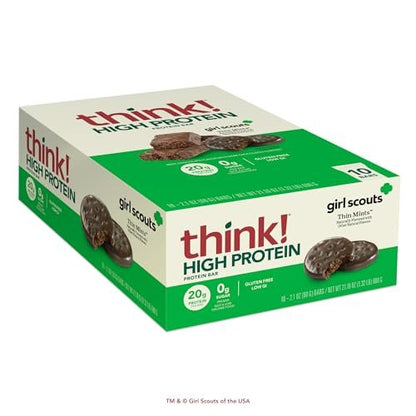 think! Protein Bars, High Protein Snacks, Gluten Free, Kosher Friendly, Girl Scouts Thin Mint, Nutrition Bars, 2.1 Oz per Bar, 10 Count