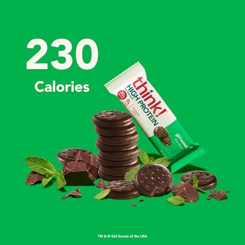 think! Protein Bars, High Protein Snacks, Gluten Free, Kosher Friendly, Girl Scouts Thin Mint, Nutrition Bars, 2.1 Oz per Bar, 10 Count - görsel 13