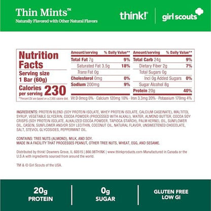 think! Protein Bars, High Protein Snacks, Gluten Free, Kosher Friendly, Girl Scouts Thin Mint, Nutrition Bars, 2.1 Oz per Bar, 10 Count