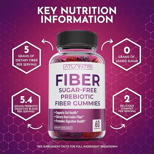 Atlantis Nutrition Sugar Free Fiber Gummies for Adults - 5G Fiber Supplement with 5.4G Prebiotic Digestive Blend - Supports Gut Health & Healthy Digestion - 2-Pack 120 Gummies - görsel 12