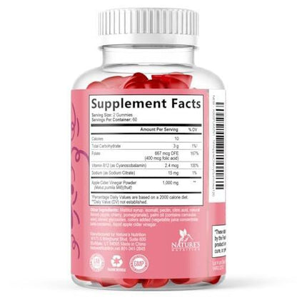 Apple Cider Vinegar Gummies 1000mg Per Serving - Sugar Free ACV Gummy Vitamins Supplement - Vitamin B12 & B6 for Energy - Digestion, Detox & Cleanse Support, Vegan, Gluten-Free, Non-GMO - 120 Gummies