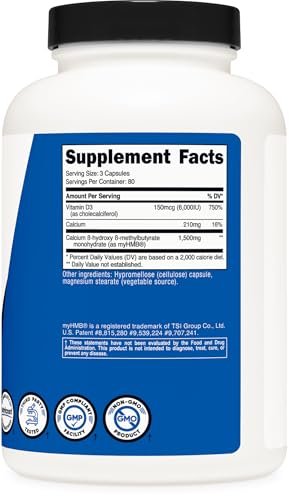 Nutricost HMB (1500mg) and Vitamin D3 (6000 IU) Supplement - 240 Capsules, 80 Servings - Gluten Free and Non-GMO