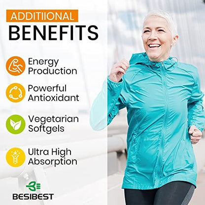 Besibest 1000mg Liposomal CoQ10 Ubiquinol, 60 Vegan Softgels, High Absorption Ubiquinol CoQ10 Supplement, Active Antioxidant Form of Coenzyme Q10 for Heart Function & Energy Production