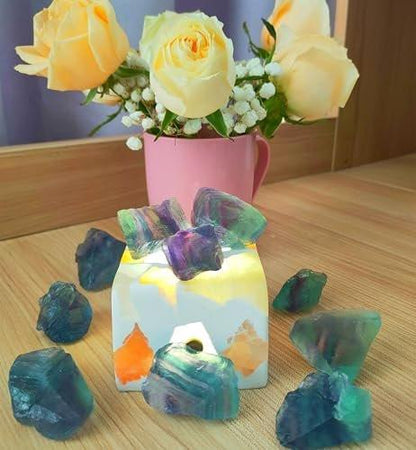 Luckeeper 1 lb Rough Crystals Bulk Raw Rainbow Fluorite Healing Stones for Tumbling, Wire Wrapping, Wicca Reiki, Meditation