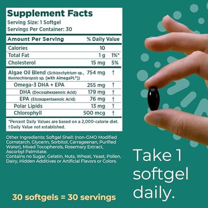 Iwi Omega-3 Essential, 30 Softgels (30 Servings), Plant-Based Algae Omega 3 with EPA + DHA, Brain, Heart & Immune Support Dietary Supplement, Krill & Fish Oil Alternative, No Fishy Aftertaste