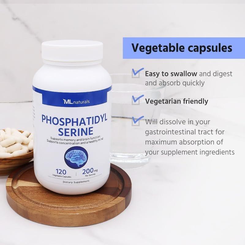 ML Naturals Phosphatidyl Serine 200mg (Per Serving) – 120 Vegetable Capsules – Non-GMO – Supports Memory & Brain Function - görsel 3