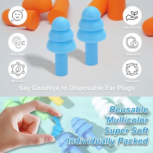 Ear Plugs for Swimming, Sleeping Noise Cancelling, Snoring, Shooting, Working, Reusable Silicone Earplugs, Super Soft Ear Plug for Noise Reduction, Ears Protection (8 Colors) - görsel 12