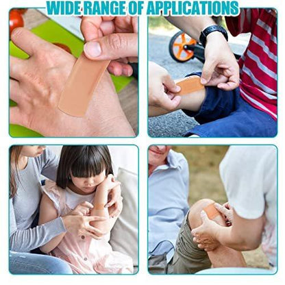 Lounsweer 720 Pcs Assorted Bandage Bulk Variety Pack Flexible Adhesive Breathable Bandage for Waterproof Fingertip Wound Care Face Arm Scrape Knee Multi Size First Aid Kit Refill (Multi Styles, Brown)