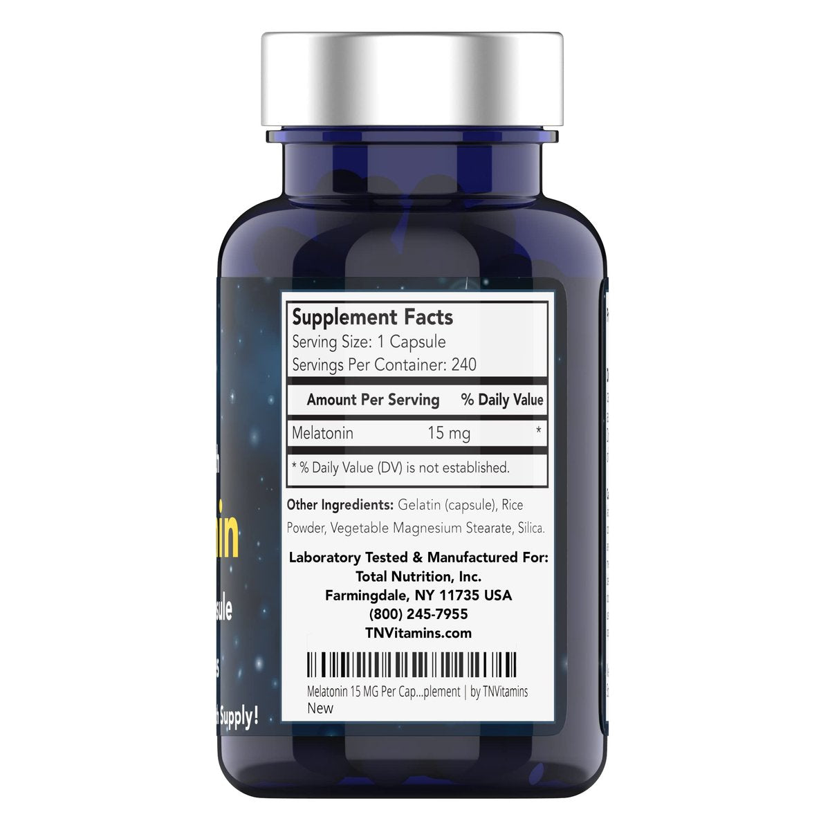 tnvitamins Melatonin 15 MG Per Capsule (240 – All-Natural Ingredients: Our melatonin is derived from natural – Image 2