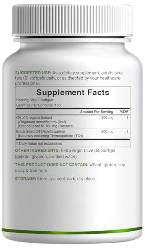 DEAL SUPPLEMENT Oil of Oregano Softgels with Black Seed Oil 300 Count – 4X Strength Carvacrol – 2-in-1 Herbal Oil Formula – Plant Based, Non-GMO - görsel 2