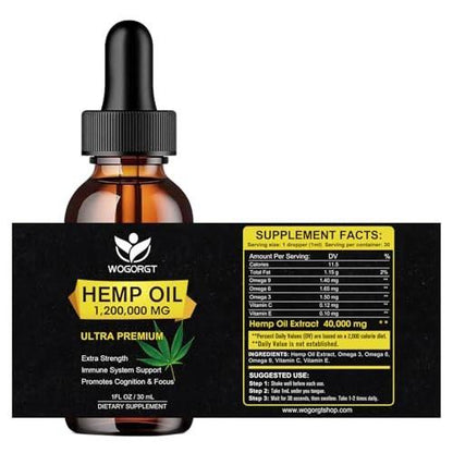 (2 Pack) Organic Hemp Oil - 100% Natural Hemp Oil Extract, Calming, Sleep, Relaxation, Immune Support, Rich in Omega 3, 6, 9 Fatty Acids, Vegan - 30mL