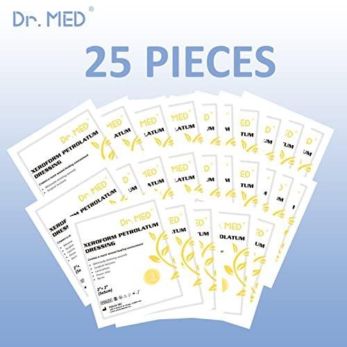 Dr.Med Xeroform Petrolatum Dressing Patch, 2"x2" - 25 Pcs/Box, Non-Adherent Gauze Dressings for Minor Burns, Lacerations, Skin Grafts, Sutured Wounds - görsel 1