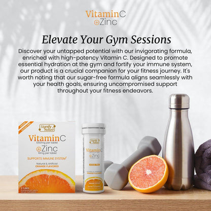 SIGNIFY NATURE Vitamin C 1000mg Effervescent Tablets - Potent Immune Support with Zinc - Sugar-Free & Vegan - 40 Tablets