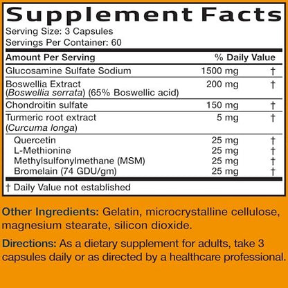 Bronson Glucosamine Chondroitin Turmeric & MSM Advanced Joint & Cartilage Formula, Supports Healthy Joints, Mobility & Cartilage - Non-GMO, 180 Capsules