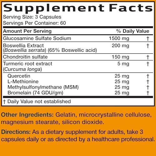 Bronson Glucosamine Chondroitin Turmeric & MSM Advanced Joint & Cartilage Formula, Supports Healthy Joints, Mobility & Cartilage - Non-GMO, 180 Capsules - görsel 10