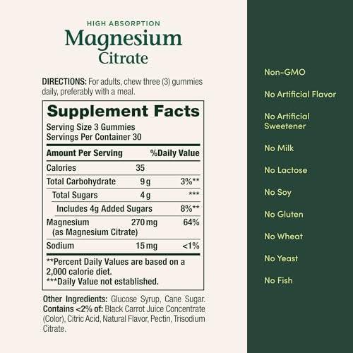Nature's Bounty Magnesium Citrate Gummies for Adults, Supports General Health, Bone, Nerve, Muscle & Heart Health Support, 270mg per Serving, Vegan, Non-GMO - Raspberry 90 Count - görsel 8