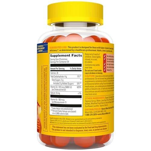 Nature Made Vitamin D3 K2 Gummies, Vitamin D 5000 IU Per Serving for Bone, Teeth, Muscle and Immune Support, 50 Gummy Vitamins, 25 Day Supply - görsel 17