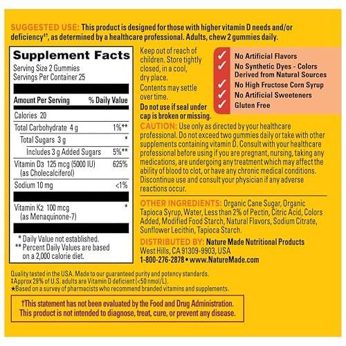Nature Made Vitamin D3 K2 Gummies, Vitamin D 5000 IU Per Serving for Bone, Teeth, Muscle and Immune Support, 50 Gummy Vitamins, 25 Day Supply - görsel 15