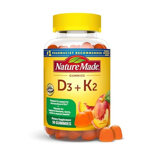 Nature Made Vitamin D3 K2 Gummies, Vitamin D 5000 IU Per Serving for Bone, Teeth, Muscle and Immune Support, 50 Gummy Vitamins, 25 Day Supply - görsel 1