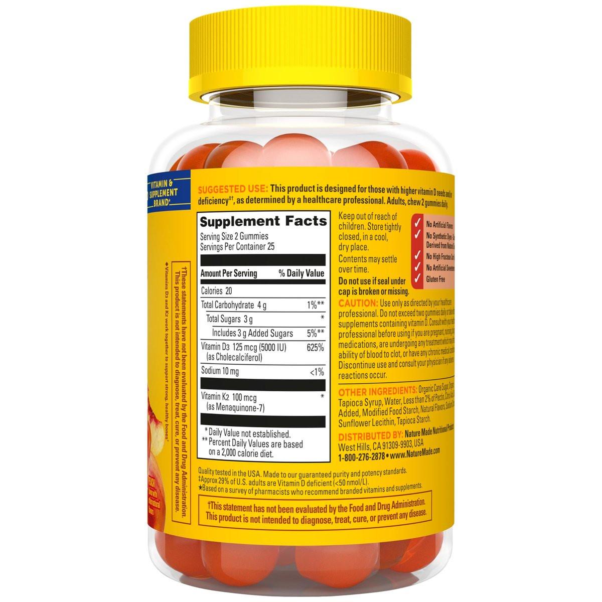 Nature Made Vitamin D3 K2 Gummies, Vitamin D 5000 IU Per Serving for Bone, Teeth, Muscle and Immune Support, 50 Gummy Vitamins, 25 Day Supply - görsel 18