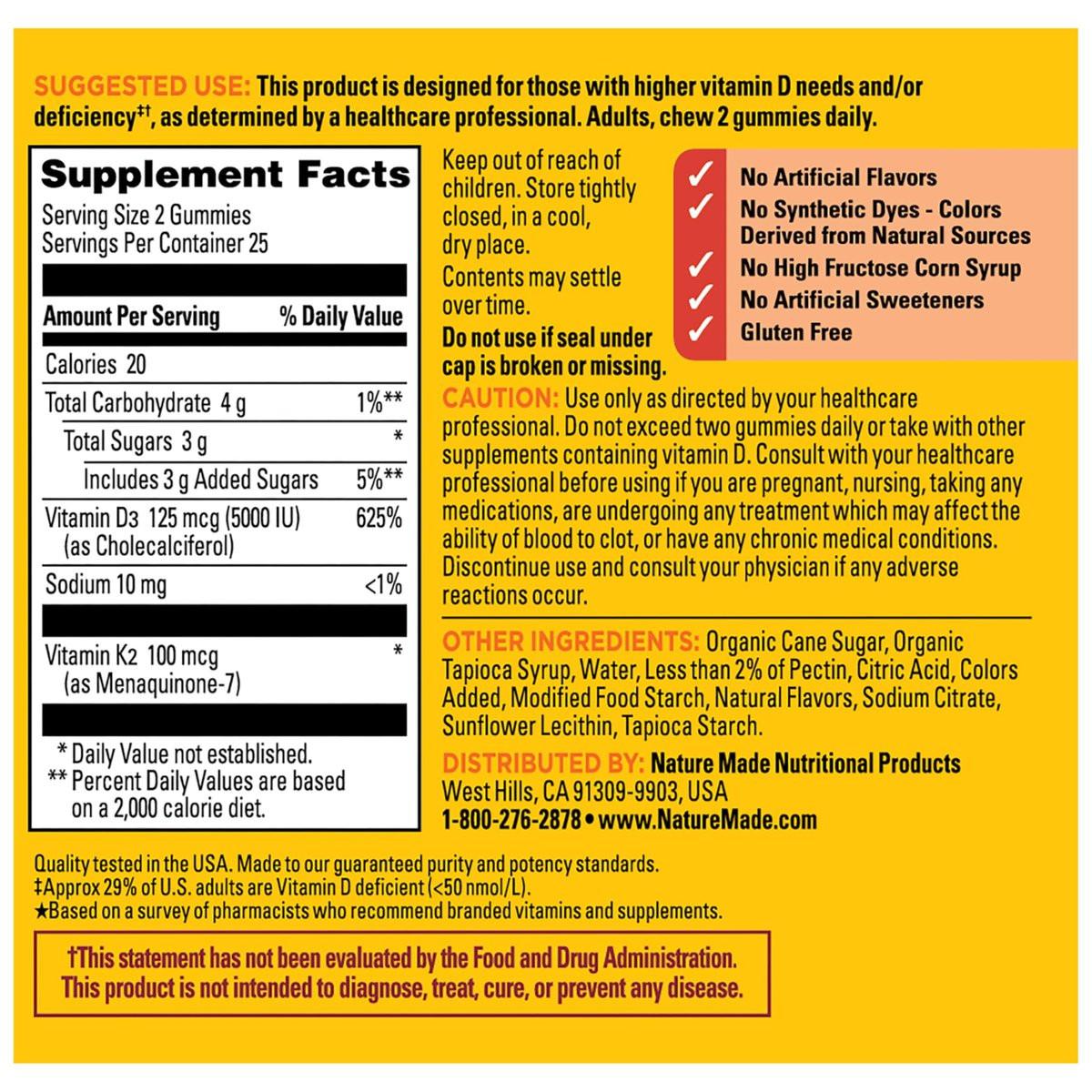 Nature Made Vitamin D3 K2 Gummies, Vitamin D 5000 IU Per Serving for Bone, Teeth, Muscle and Immune Support, 50 Gummy Vitamins, 25 Day Supply - görsel 16