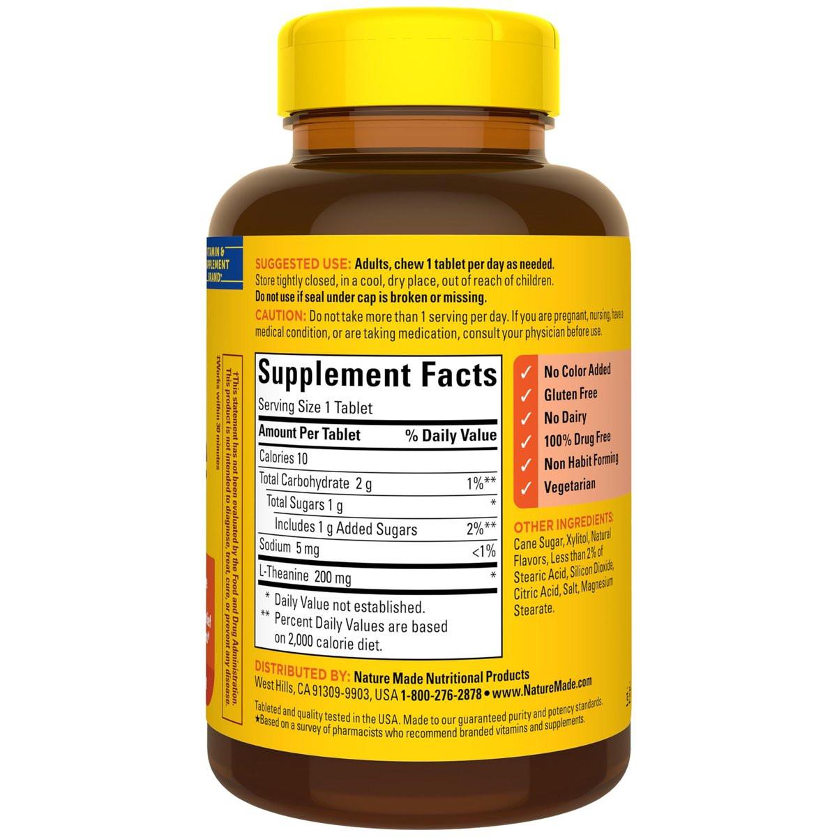 Nature Made Chewable L Theanine 200mg, L-Theanine Supplement for Stress Relief, 50 Chewable Tablets, 50 Day Supply - görsel 9